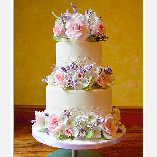 Sugar flowers and lace - Decorated Cake by Rebecca Grace - CakesDecor