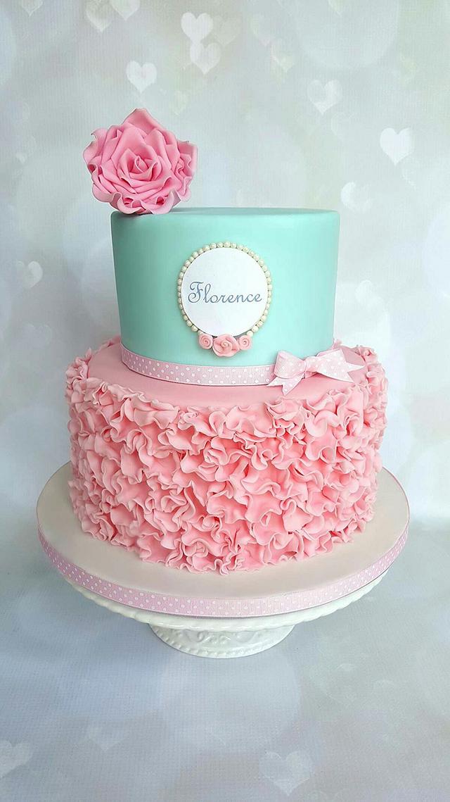 Ruffle christening cake - Decorated Cake by Vanilla Iced - CakesDecor