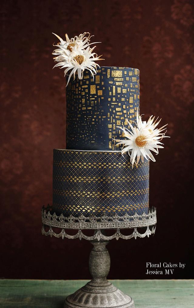 GOLD&NAVY BLUE WEDDING CAKE Cake by Jessica MV CakesDecor