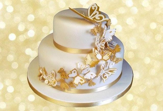 Golden Butterfly Wedding Cake Cake By Kettle And Dragon Cakesdecor