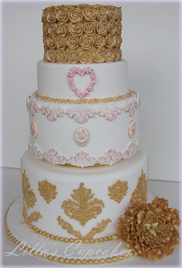 Gold Wedding Cake - Decorated Cake by Lilla's Cupcakes - CakesDecor