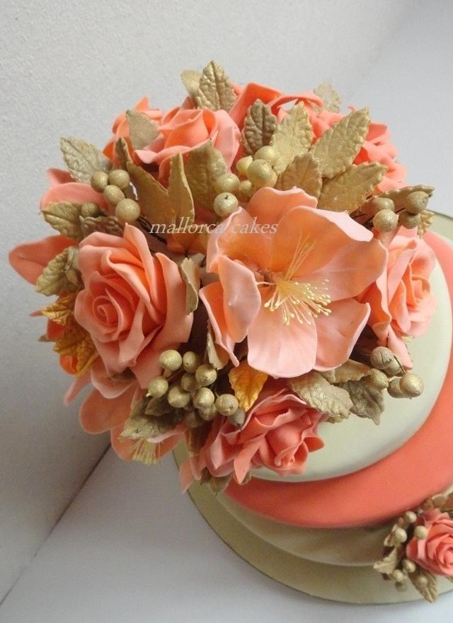 coral peach wedding cake