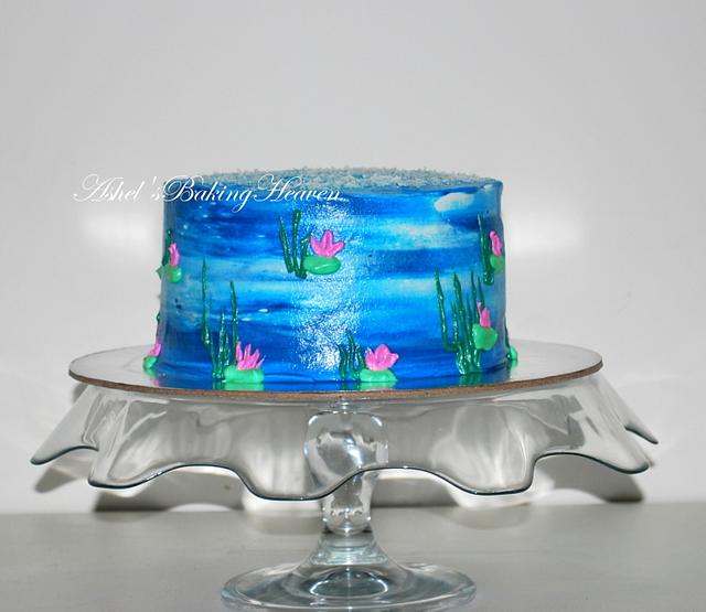 Hand painted water color effect on cake with Cream cheese frosting!!