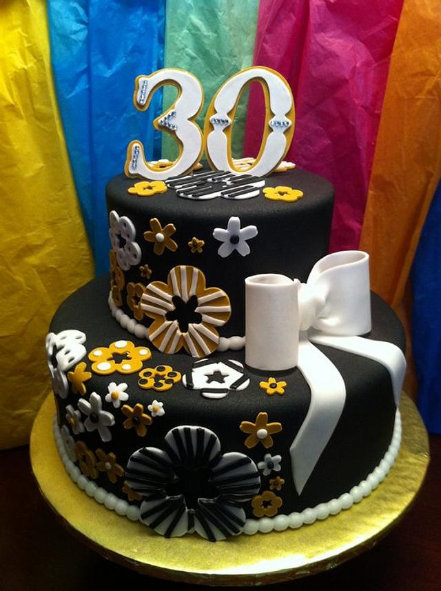 Black/Gold/White 30th B-Day - Decorated Cake By Lanett - CakesDecor