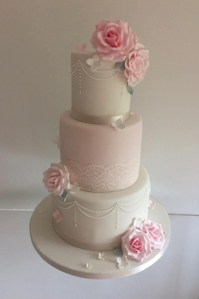 Tumbling Roses & Lace - Decorated Cake by TiersandTiaras - CakesDecor