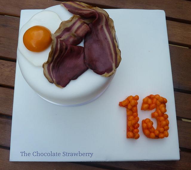 Bacon and Eggs Decorated Cake by Sarah Jones CakesDecor