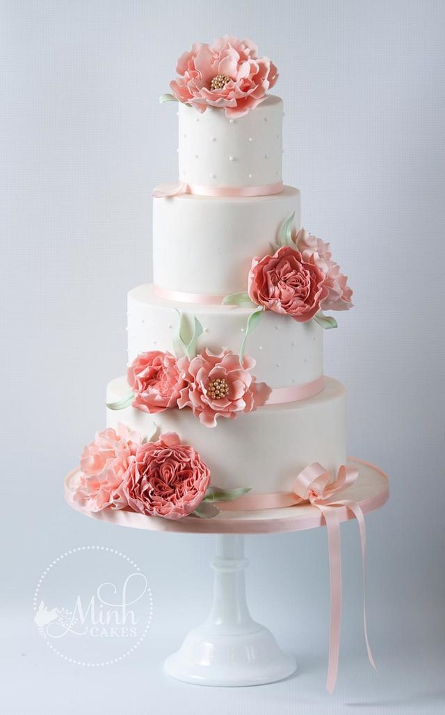 Peach peony wedding - Decorated Cake by Xuân-Minh, Minh - CakesDecor