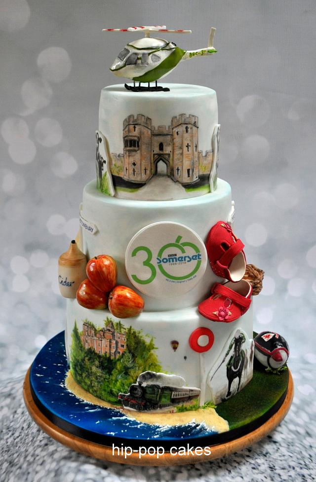 Handpainted Somerset cake for BBC Somerset 30th anniversary