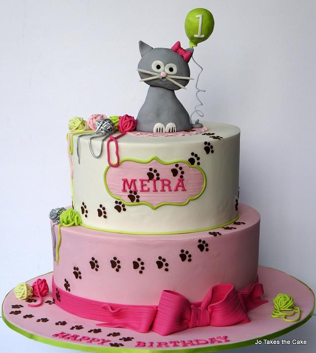 Kitty Cat 1st Birthday and matching cupcakes - Decorated - CakesDecor