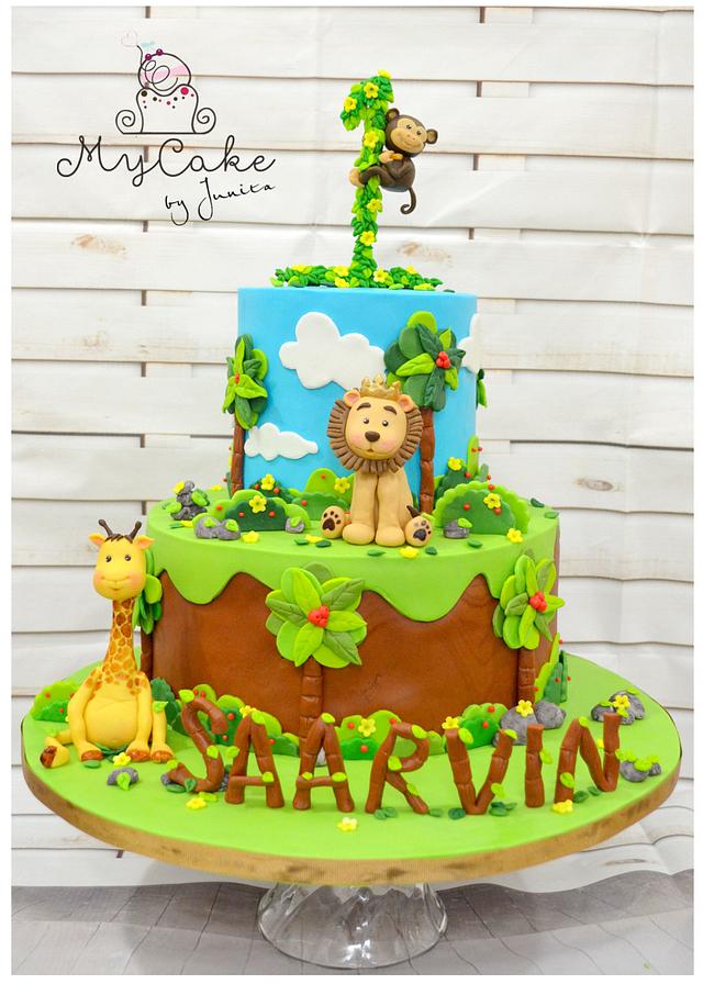 Two Tier Jungle Animal Themed Cake