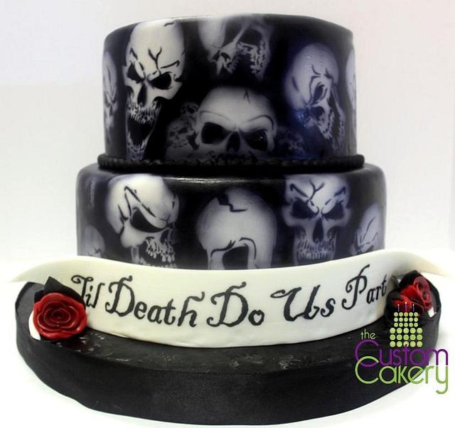 Black Airbrushed Skull Wedding Cake Cake By Stephanie Cakesdecor