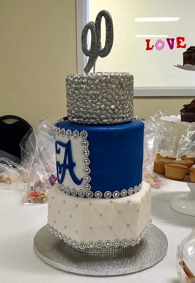 Royal blue and silver 90th birthday cake - Cake by T - CakesDecor