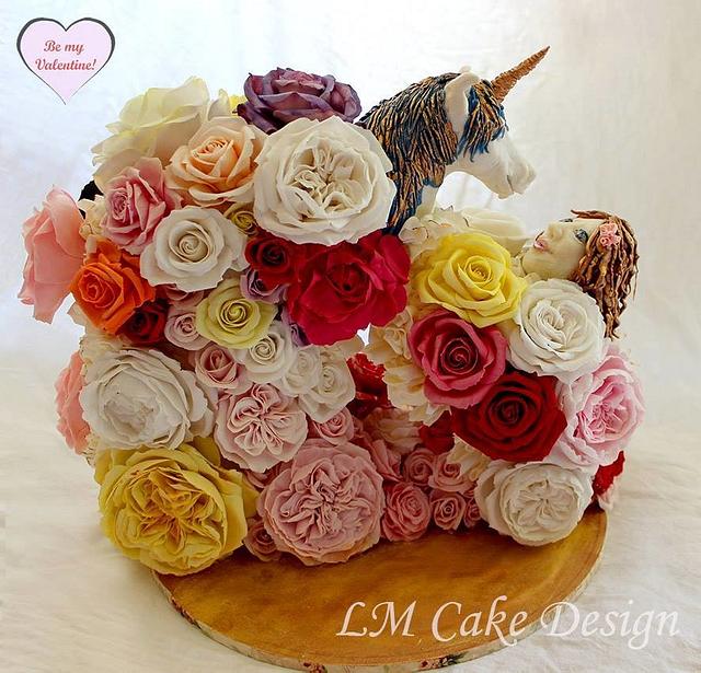 Be My Valentine Unicorn and Maiden Rose Cake - cake by ...