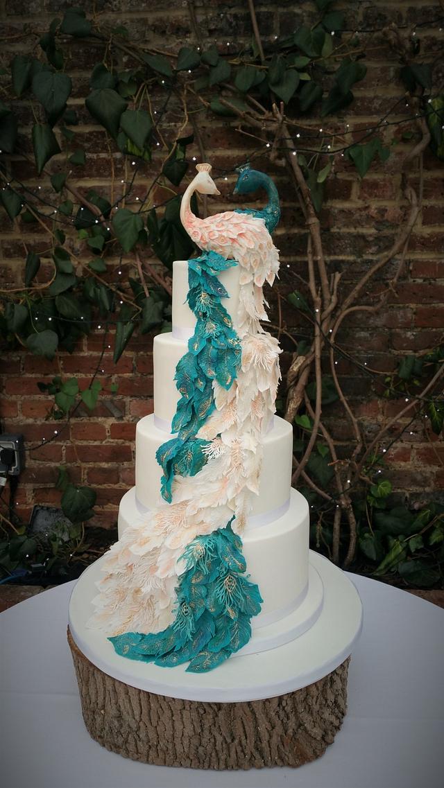 Peacock Wedding Cake - Cake by Emma Waddington - Gifted - CakesDecor