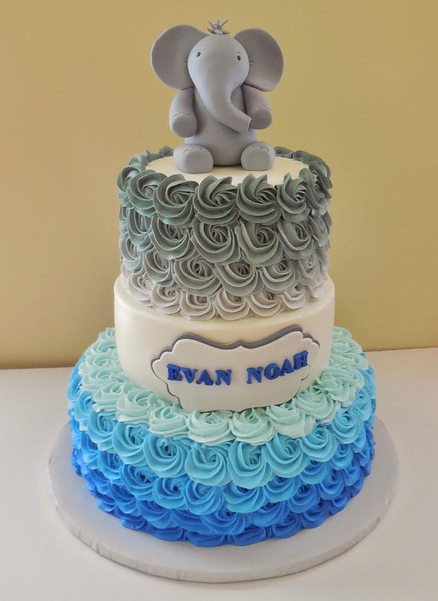 Blue elephant best sale baby shower cake