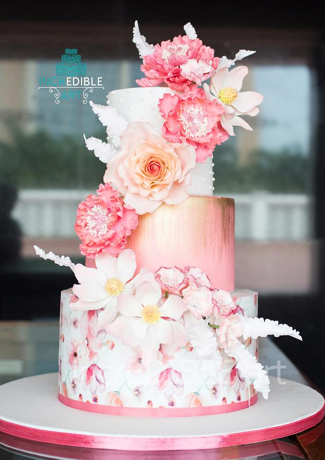 Zephyr- Soft coral wedding cake - Decorated Cake by - CakesDecor