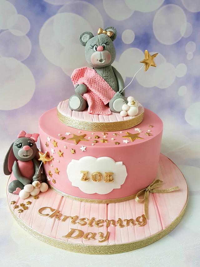 Pink..christening cake - Decorated Cake by Jenny Dowd - CakesDecor