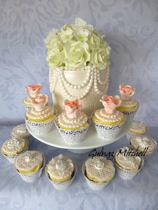 Vintage wedding cake and cupcakes - Decorated Cake by - CakesDecor
