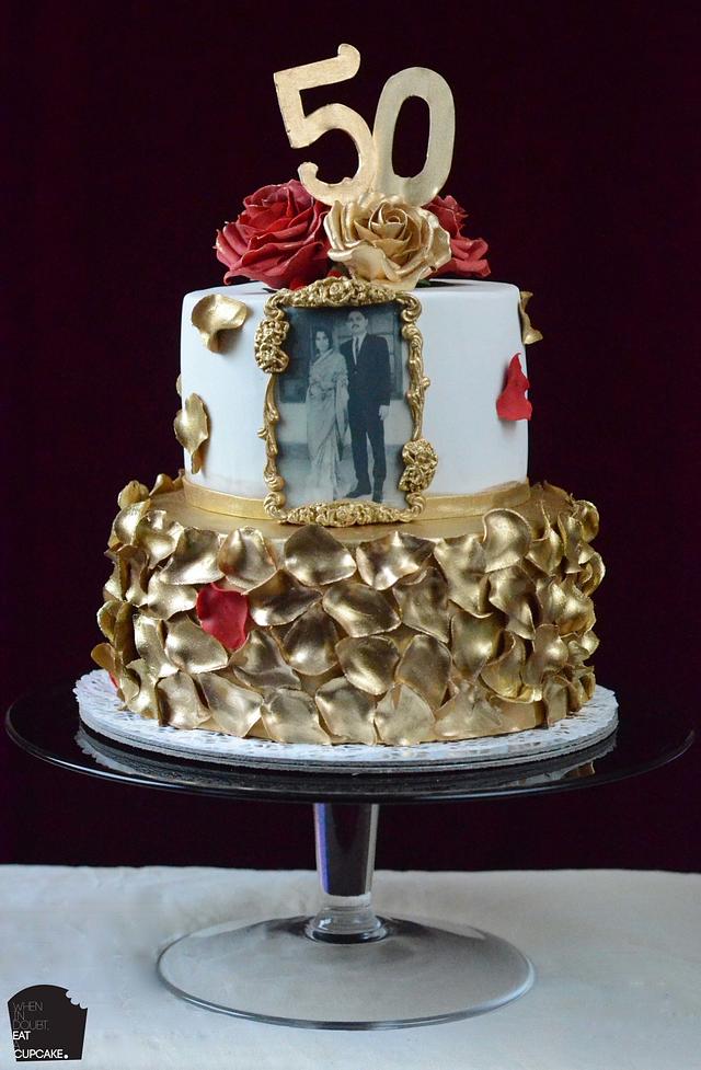 Golden 50th Anniversary Cake - Cakey Goodness