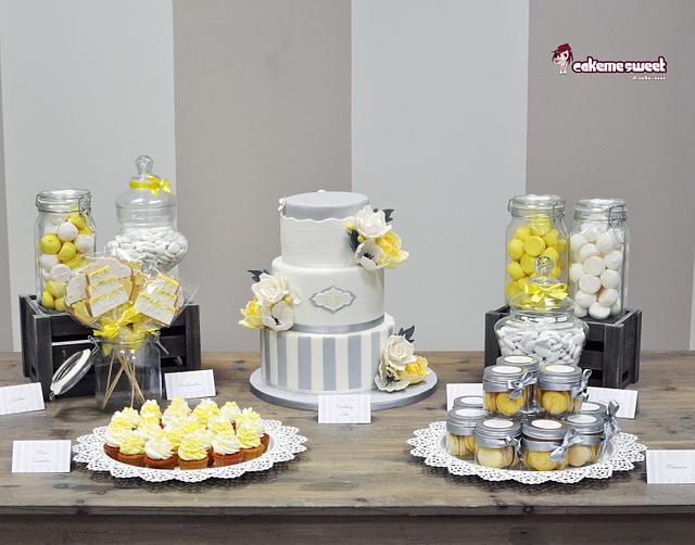 Grey And Yellow Wedding Table Cake By Naike Lanza Cakesdecor