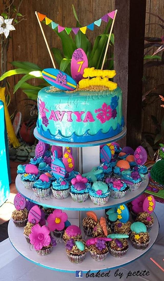 Aviya's Luau Cake Decorated Cake by Baked by Petite CakesDecor