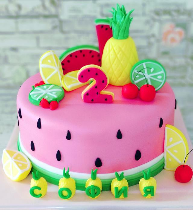 Tutti Frutti Birthday Party Cake Ideas  Twotti Fruity  Pineapple Paper Co
