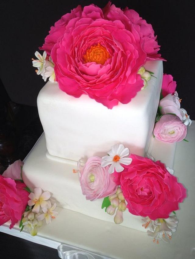 Pink Peonies and Ranunculas Cake - Decorated Cake by The - CakesDecor