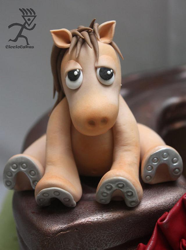 Vintage Horseshoe & Horse Cake for a 70 Year Old Horse Racing Fan