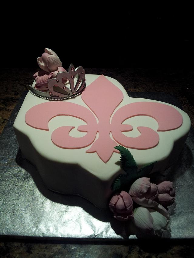 Pink Fleur de lis Decorated Cake by Kimberly Washington CakesDecor