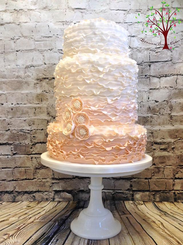 Ombré ruffles wedding cake