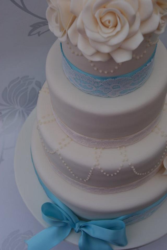 Pearls and Lace Wedding Cake - Decorated Cake by Jayne - CakesDecor