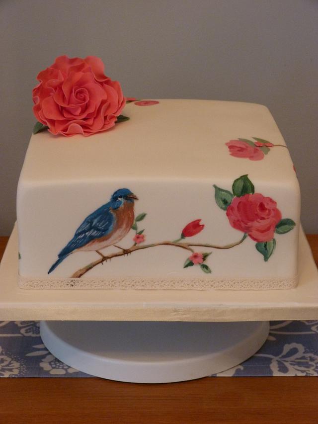 Handpainted Birds And Flower Cake - Decorated Cake By - CakesDecor