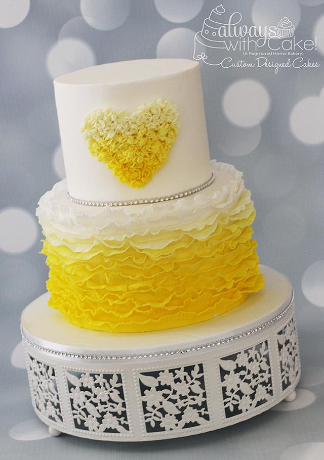 Ombre Ruffles and Heart Decorated Cake by CakesDecor