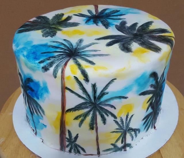 Hand Painted Palm Tree Cake Decorated Cake by Hayhay321 CakesDecor