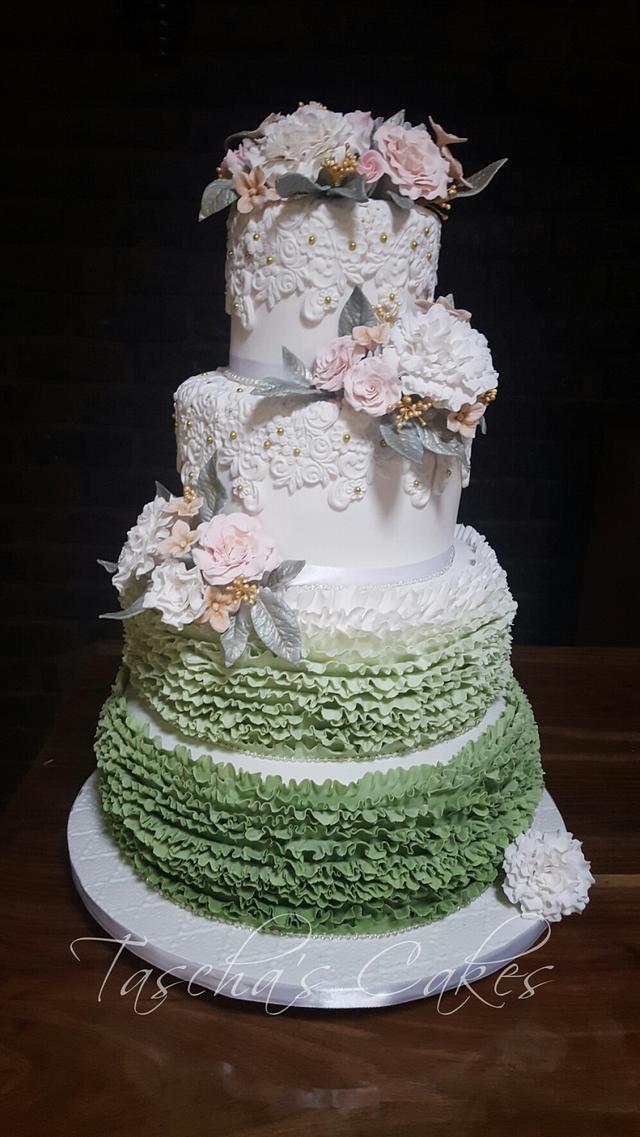 Vintage olive green and gold Wedding cake - cake by - CakesDecor