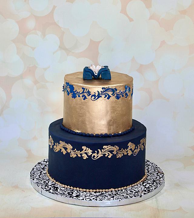 Gold and navy cake - Decorated Cake by soods - CakesDecor