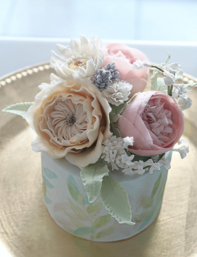 Sugar Flowers Bouquet Cake on Hand Painted Solo Cake