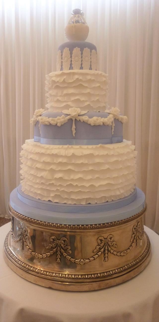 Blue and White Wedding Cake - Cake by Amazing Grace Cakes - CakesDecor