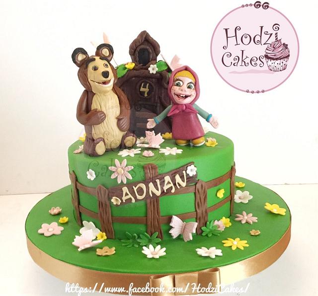 Masha & the bear Cake 💚💛💚 - Decorated Cake by Hend - CakesDecor