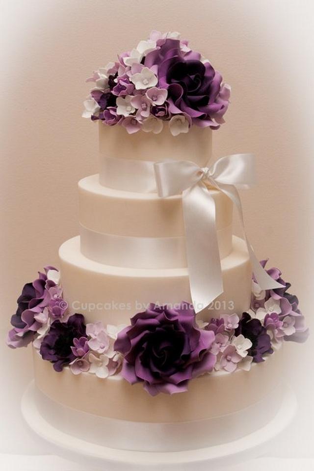 Purple Wedding Cake & Dessert Table - Decorated Cake by - CakesDecor