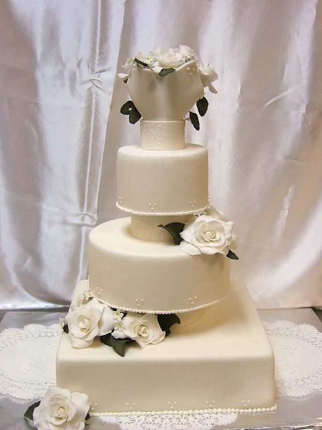 White Rose Wedding Cake Decorated Cake By Danielle Cakesdecor 