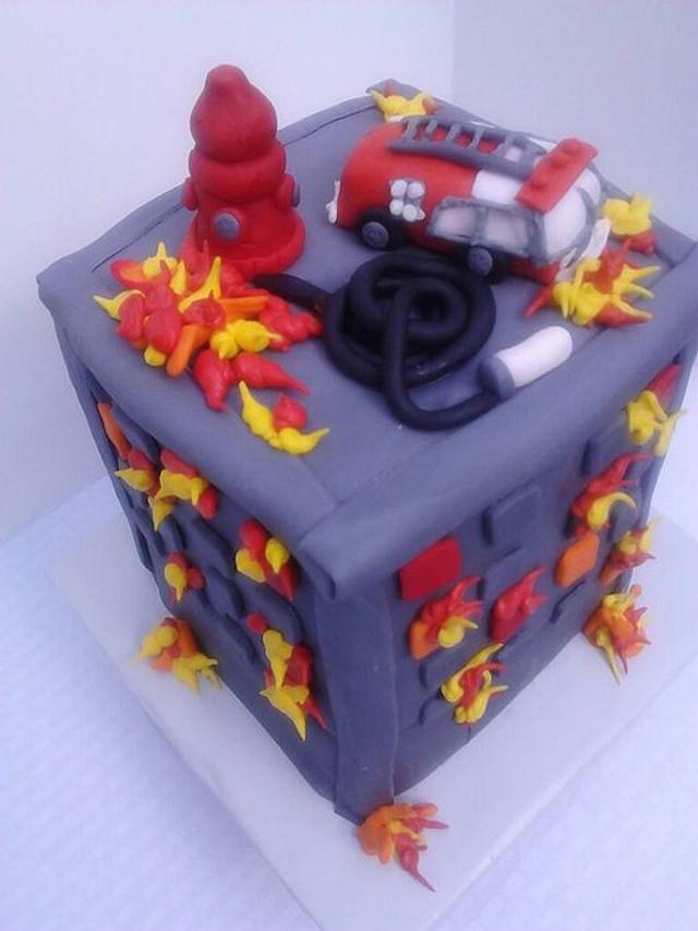 house on fire cake