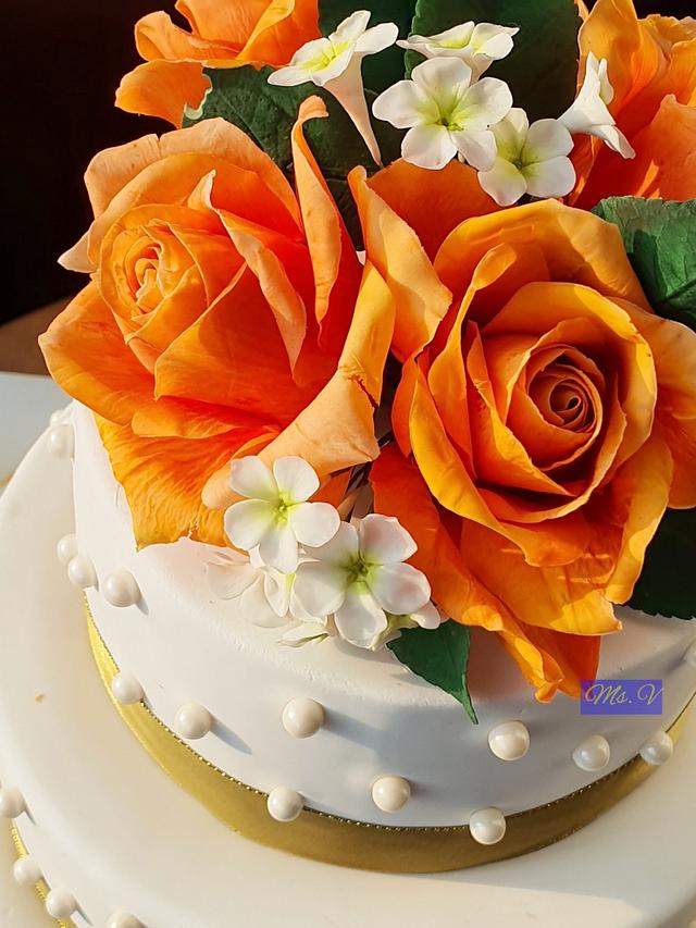 A Simple Gumpaste Orange Roses Wedding Cake Cake by Ms. CakesDecor