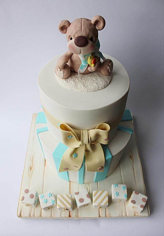 Teddy bear christening cake - Cake by Elaine - CakesDecor