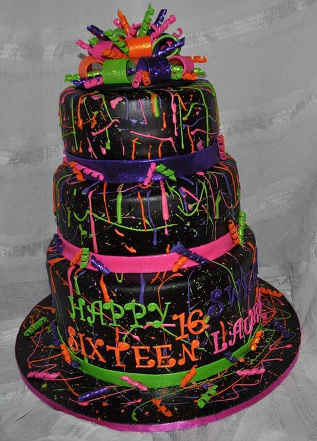 Neon Paint Splatter Cake!