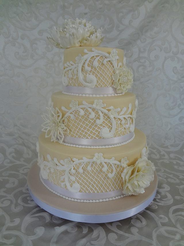 Wedding Cake with Royal Icing Lace Decorated Cake by CakesDecor