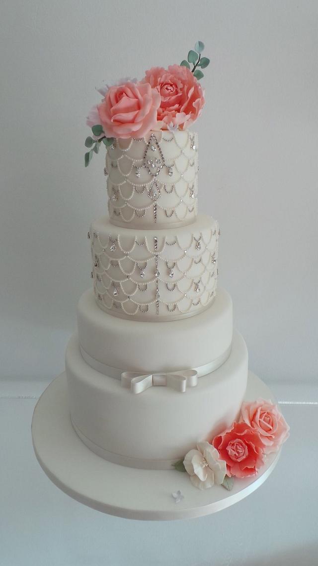 Deco Beaded Wedding Cake - Decorated Cake by - CakesDecor