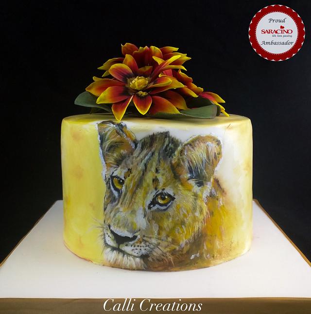 African Lion Painting Sketch Birthday Cake