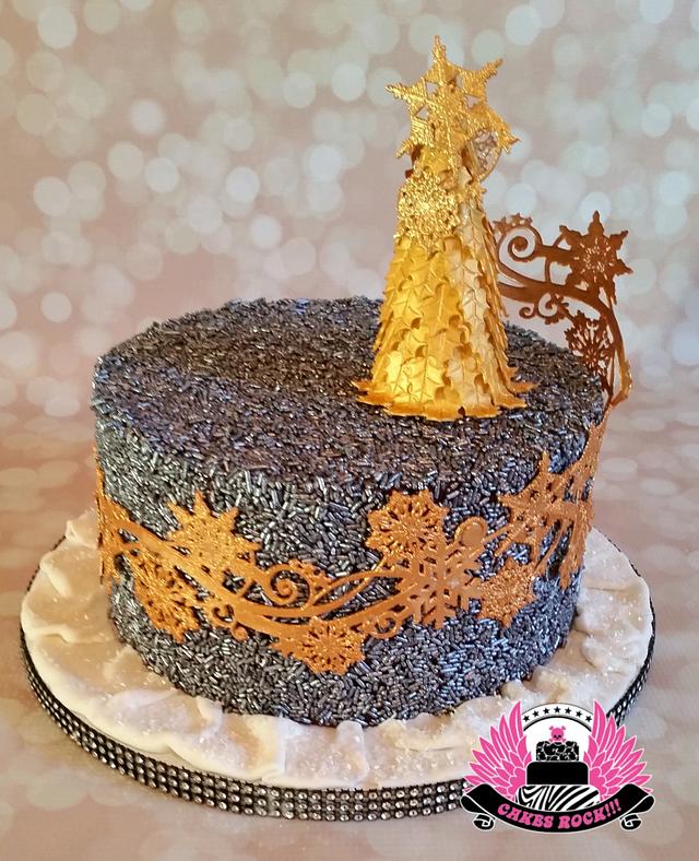 Silver &amp; Gold Merry Christmas - Cake by Cakes ROCK!!! - CakesDecor