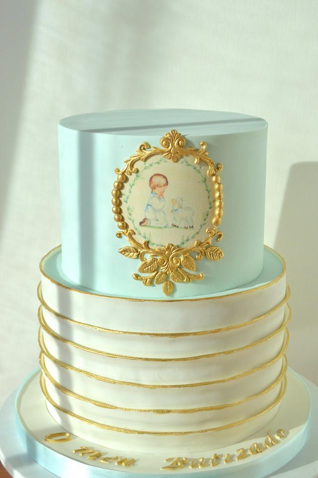 Blue christening cake